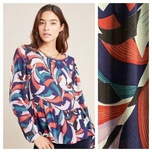 Anthropologie Maeve Colorful Cheyenne Bird Print Peplum Blouse Small